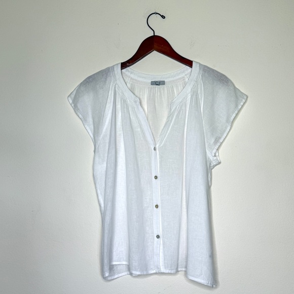 RAILS Alena Lightweight Top in White Womens Button-Up Linen Blend Size Large - Picture 8 of 11
